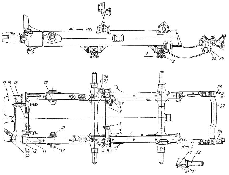 Схема рамы ДТ-75