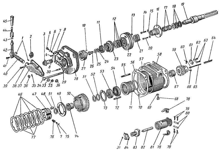 Схема редуктора пускового двигателя ДТ-75