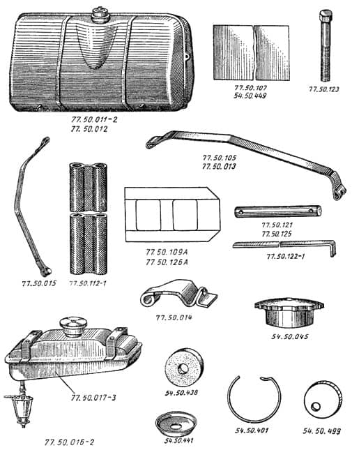 Узлы и детали топливного бака ДТ-75